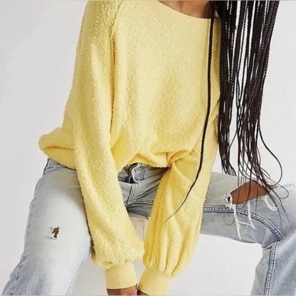 Free People Found My Friend Pullover Sunshine Yellow Crewneck Sweatshirt Sz M - Picture 4 of 12